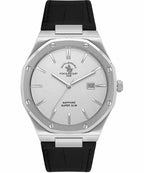 Santa Barbara Polo & Racquet Club Noble Men's Silver Dial Silver Case Black Leather Starp Watch