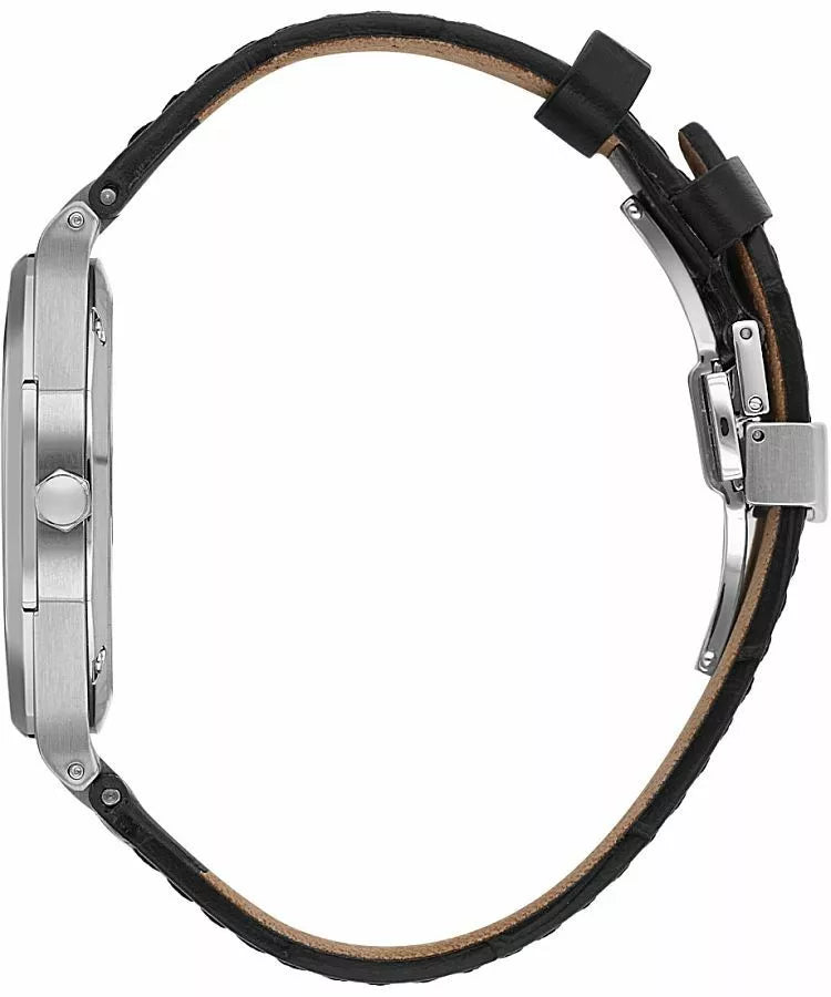 Santa Barbara Polo & Racquet Club Noble Men's Silver Dial Silver Case Black Leather Starp Watch