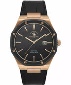 Santa Barbara Polo & Racquet Club Noble Men's Black Dial Rose Gold Case Black Leather Starp Watch