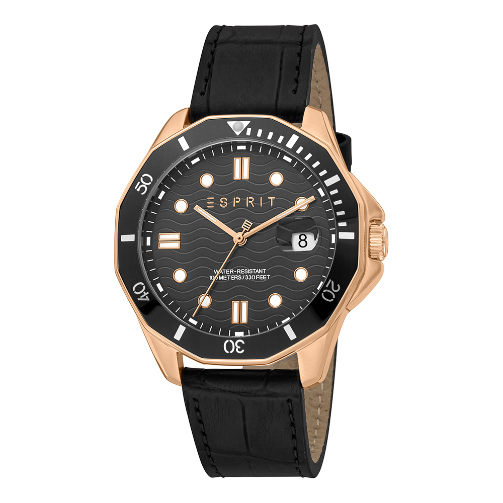 Esprit Men's Watch, Black Leather Strap