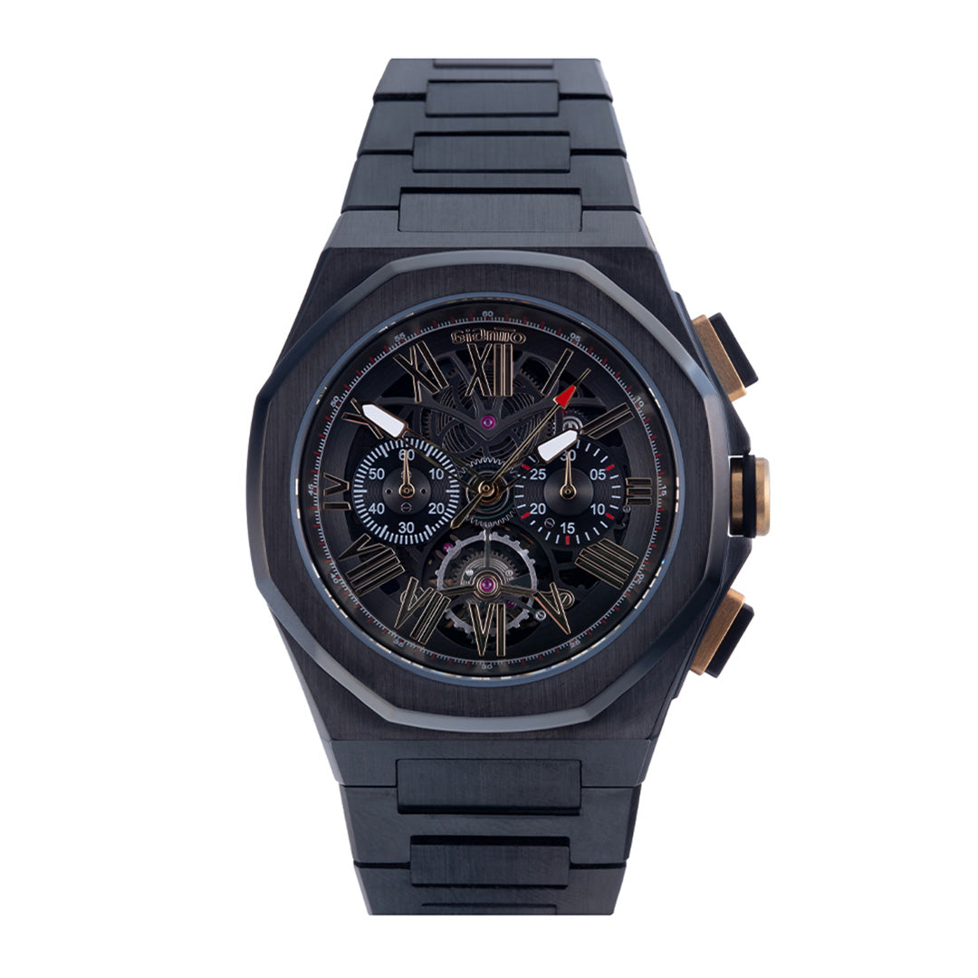 Giantto Black Watch with Skeleton Dial