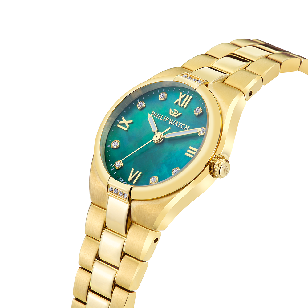 Philip Watch Timeless for Women, Green Dial with Diamonds