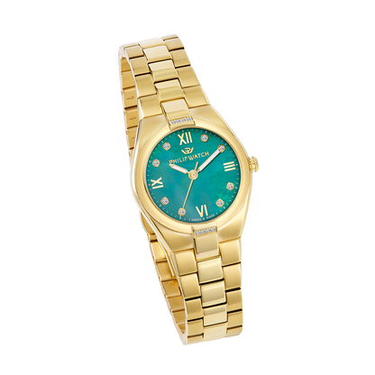 Philip Watch Timeless for Women, Green Dial with Diamonds