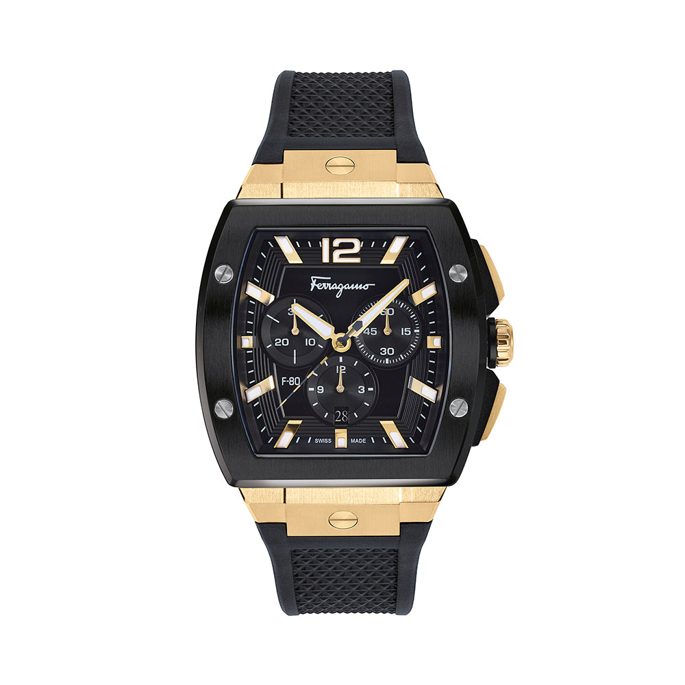 Ferragamo F-80 Tonneau Chrono Silicone Watch