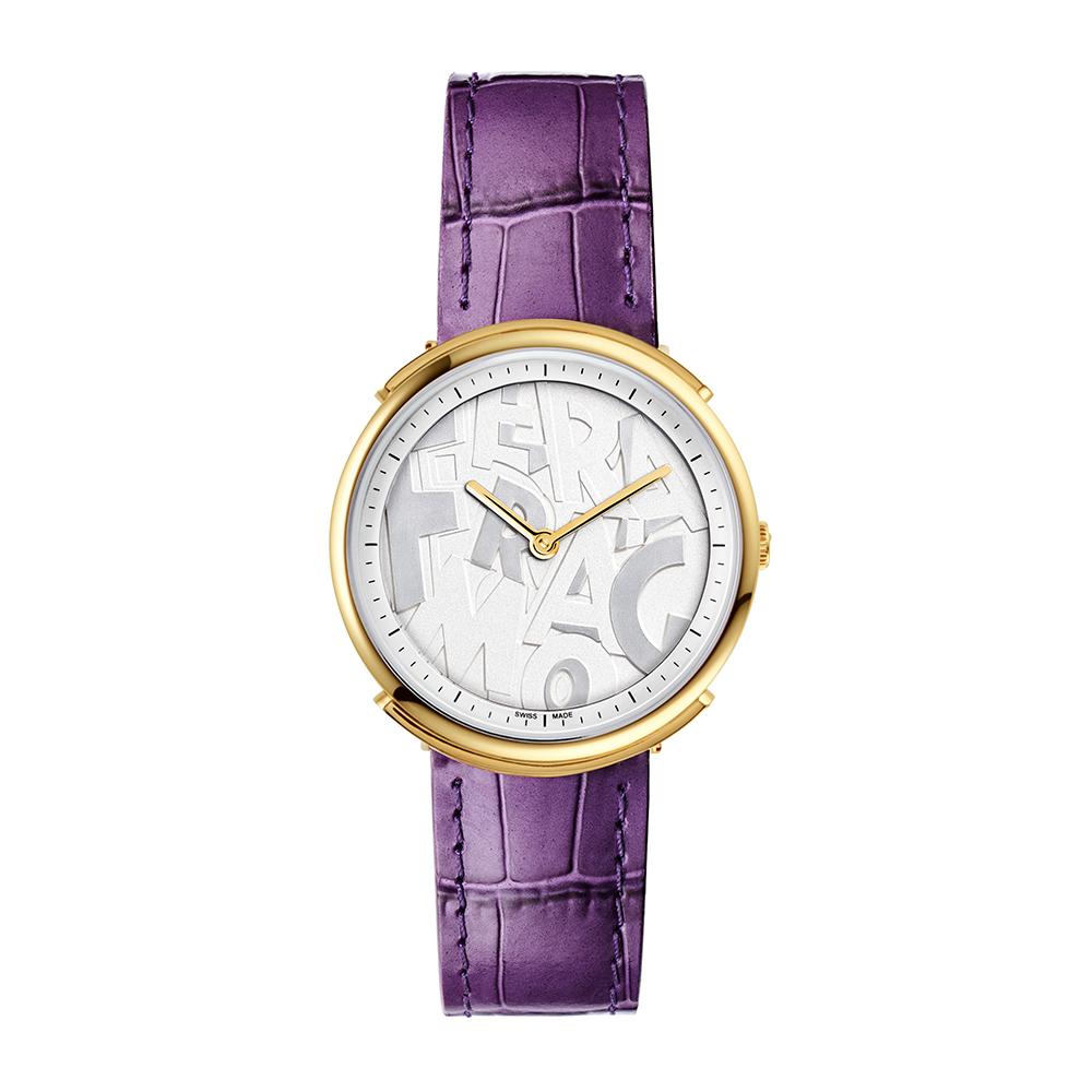 Logomania Watch, Purple Leather Strap, Silver Dial