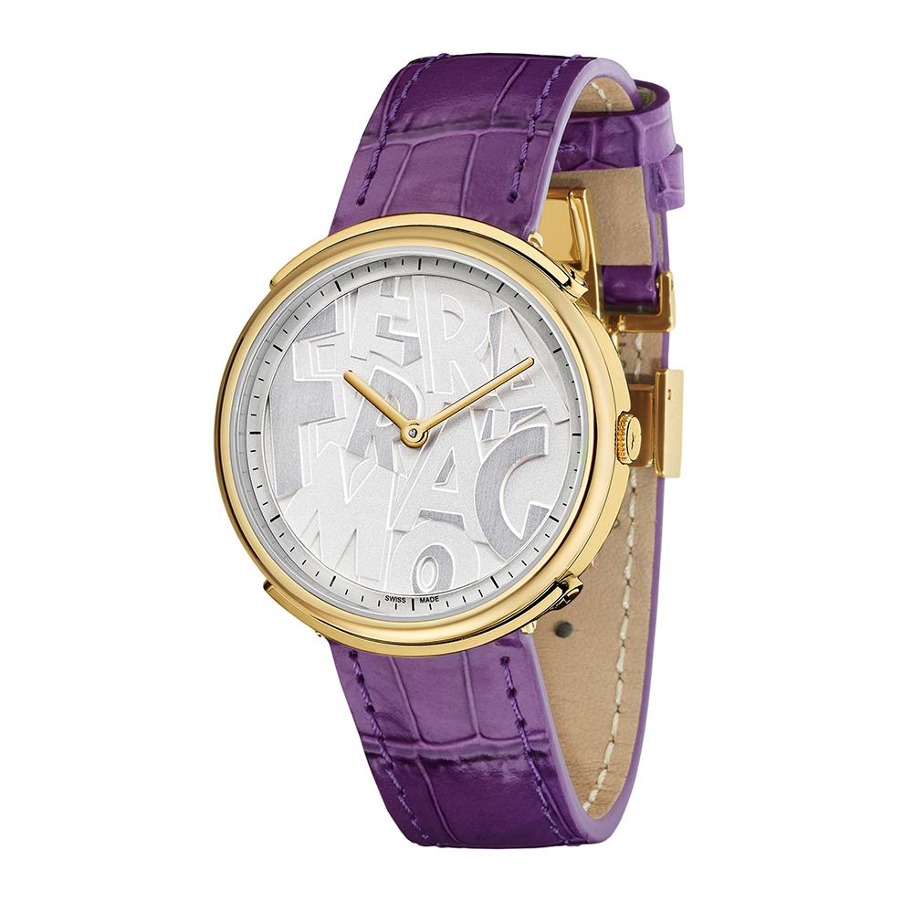 Logomania Watch, Purple Leather Strap, Silver Dial