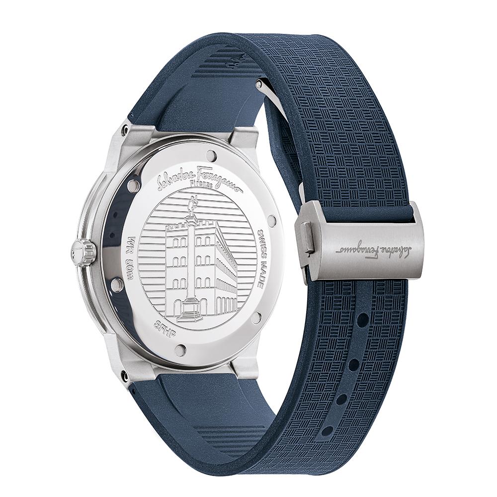 Ferragamo Sapphire Watch, Rubber Strap, Blue Dial