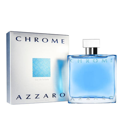 Image of Chrome Azzaro Silver Box Next To Blue Spray Bottle Pari Gallery Qatar
